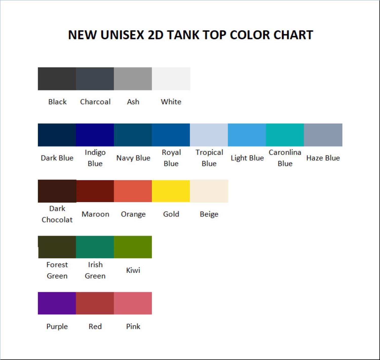 tank top color chart - Sword Art Online Stuff